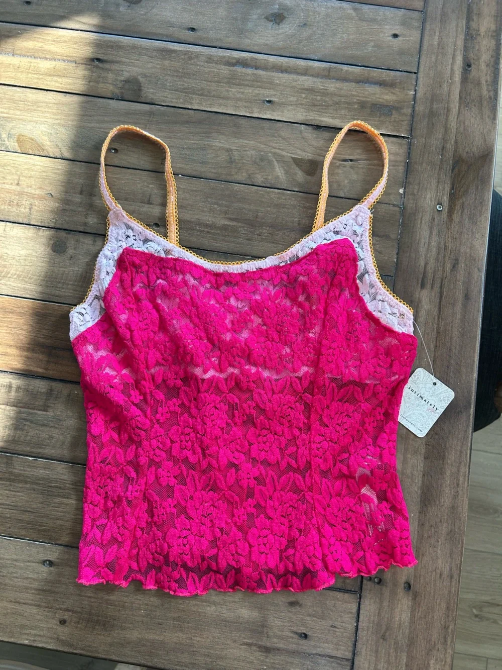 NWT Free People All Day Lace Cami Piping Hot Pink XS